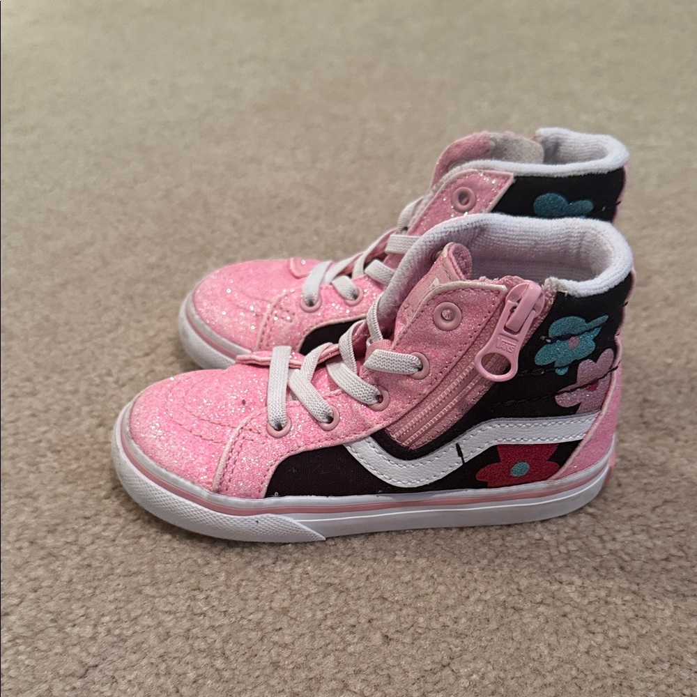 Kids Pink and Black Glitter Sneakers